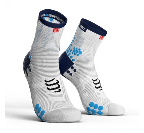 Compressport Racing Socks V3.0 Run High Uni Socks Wit-blauw