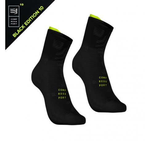 Compressport Racing Socks V3.0 Run Hi Black Edition Uni Sokken Zwart
