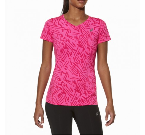 Asics Allover GraphicTop SS W Dames Shirts & Tops Roze  